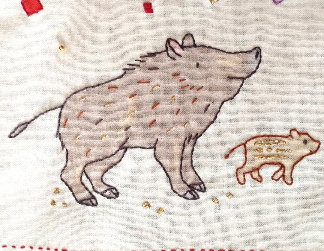 【完成品】ステッチクロス＜十二支の動物たち＞ 約60×47cm