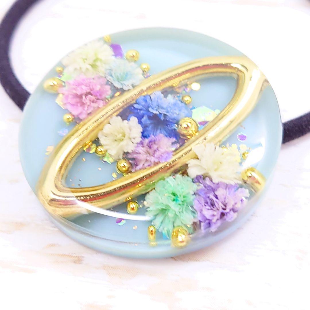 かすみ草ヘアゴム✿ハンドメイド レジン ブルー ドライフラワー ポニーフック 花