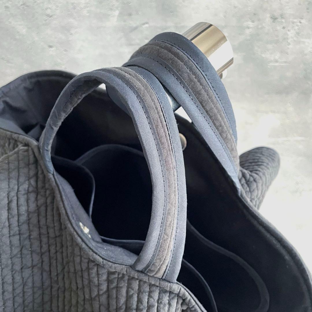 フレアフリル付き丸底マルシェバッグ　ヌビバッグ　ブラック　ハンドメイド