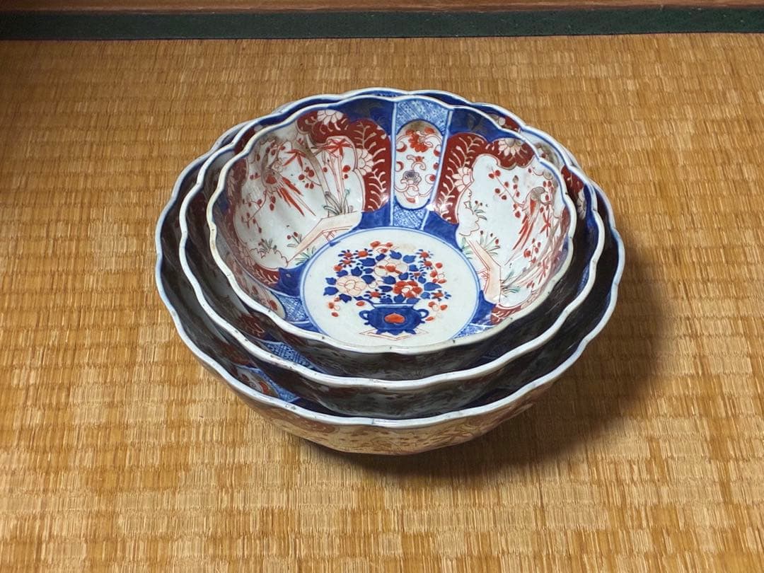 古伊万里 色絵 金彩 花鳥紋 三ツ組鉢