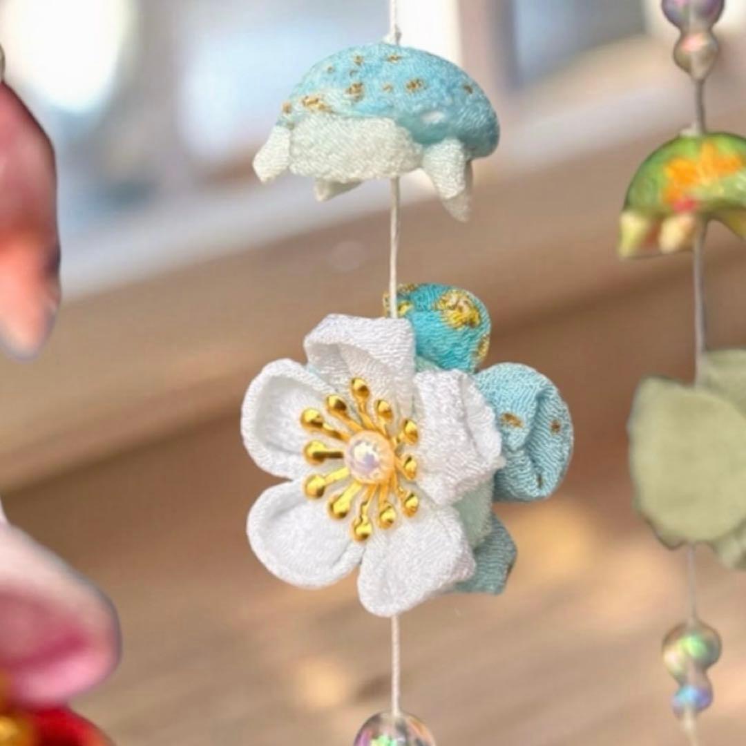 つるし雛　初節句　端午の節句　鶴と亀の吊るし飾り　つまみ細工　縁起物　35cm