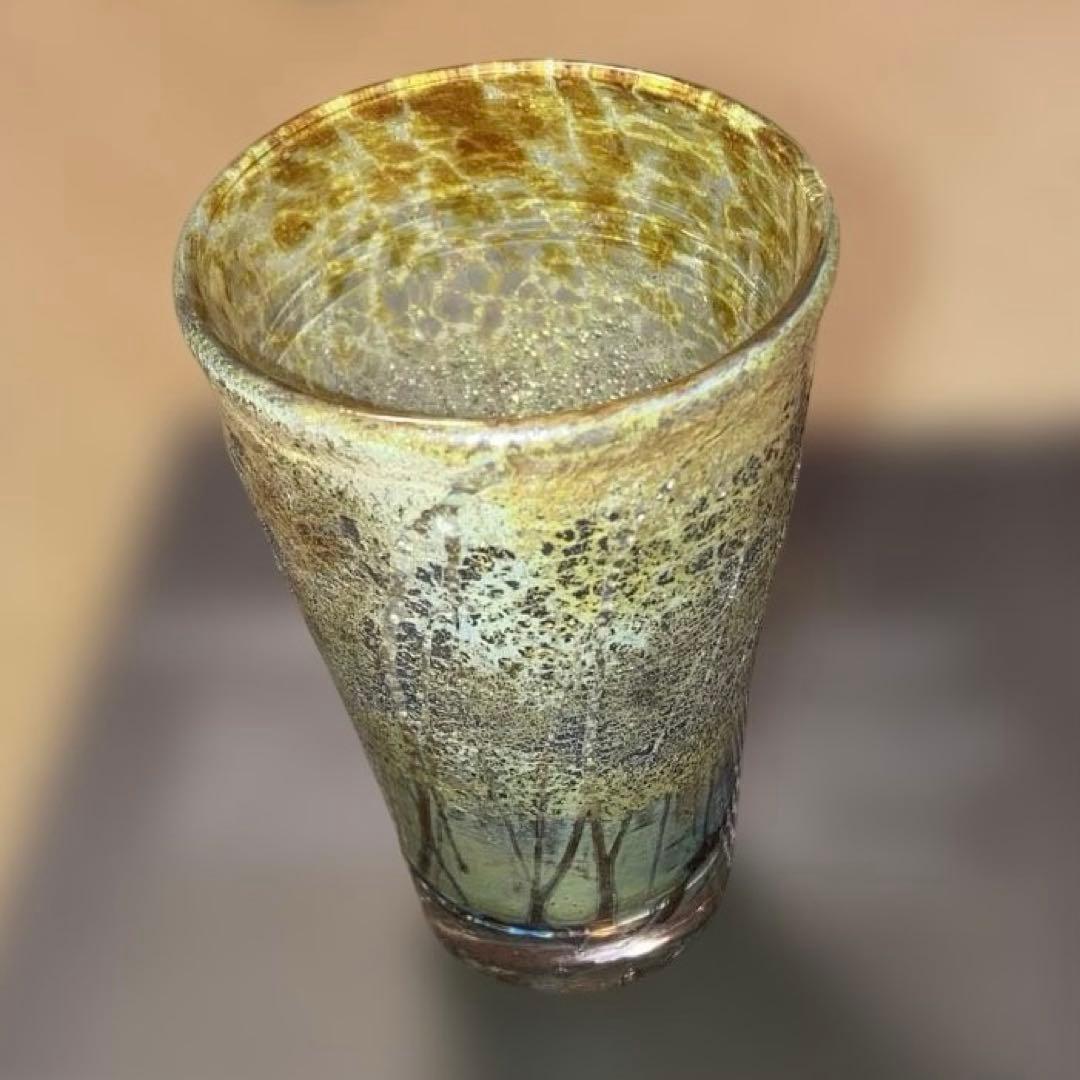 多色模様のガラスカップ　金彩　気泡