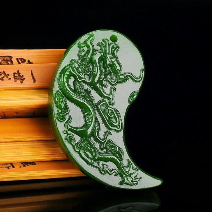 玉翡縁玉器和田玉カップルペンダント碧玉龍鳳対玉ペンダント玉佩N7