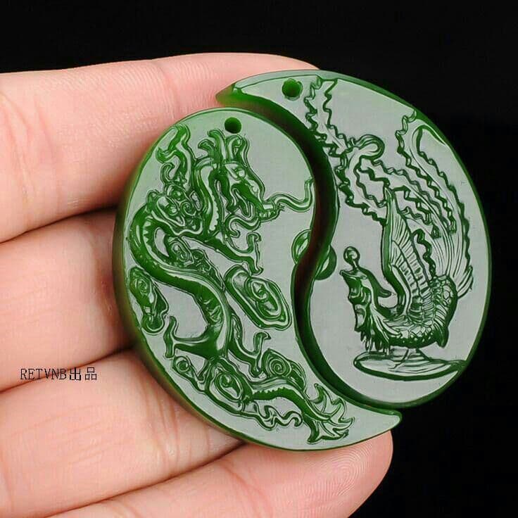 玉翡縁玉器和田玉カップルペンダント碧玉龍鳳対玉ペンダント玉佩N7