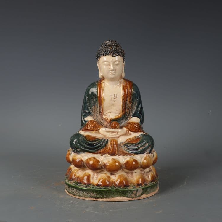 唐三彩 釈迦坐蓮仏 縁起物 工芸品 美術品 置物