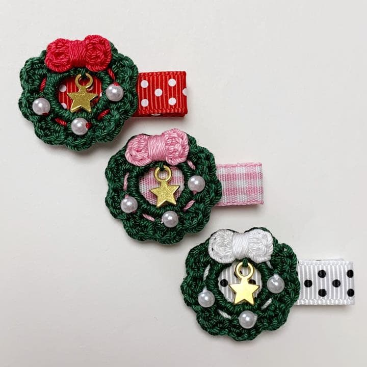 クリスマス　リース　ベビーキッズヘアクリップ　ヘアゴム　ヘアピン