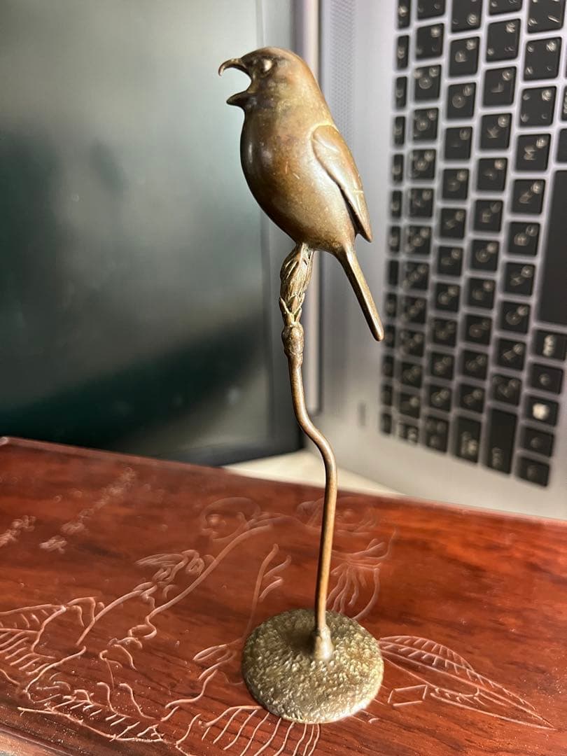 銅鳥置物 H-16cm
