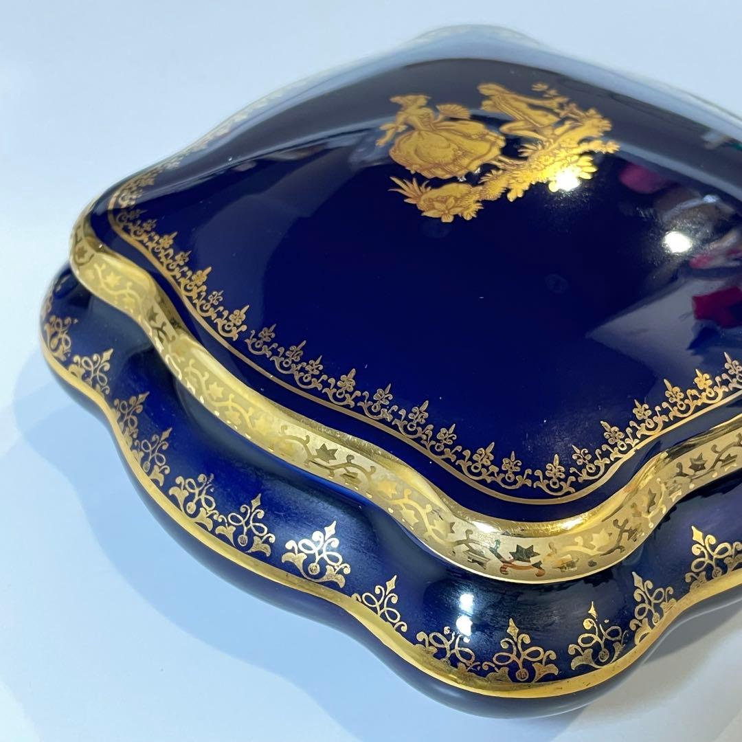 リモージュ　紺色×ゴールド　陶器小物入れ