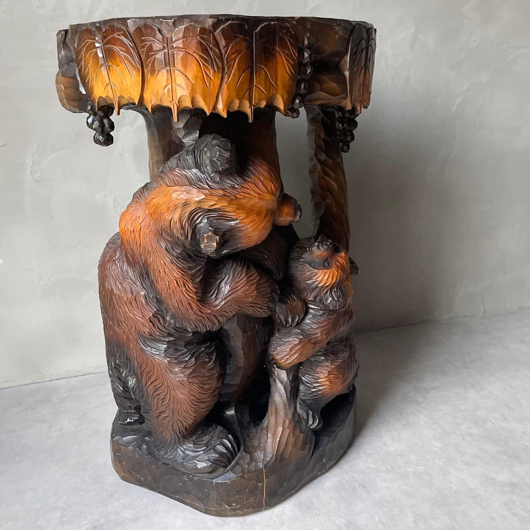 木製　ワインテーブル　丸太スツール　ハイチェア　木彫りの熊　クマ　サイドテーブル