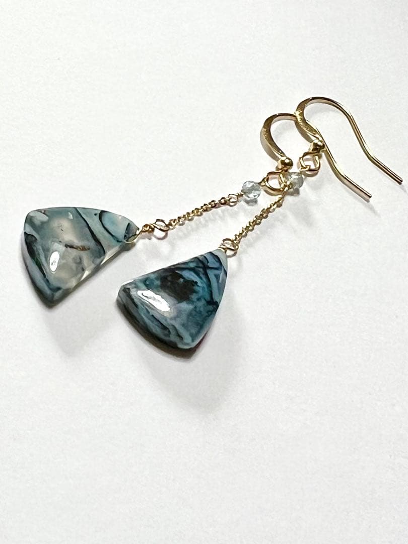 激レア　オパライズドウッド　ナチュラル　ブルージルコン　14kgf ピアス