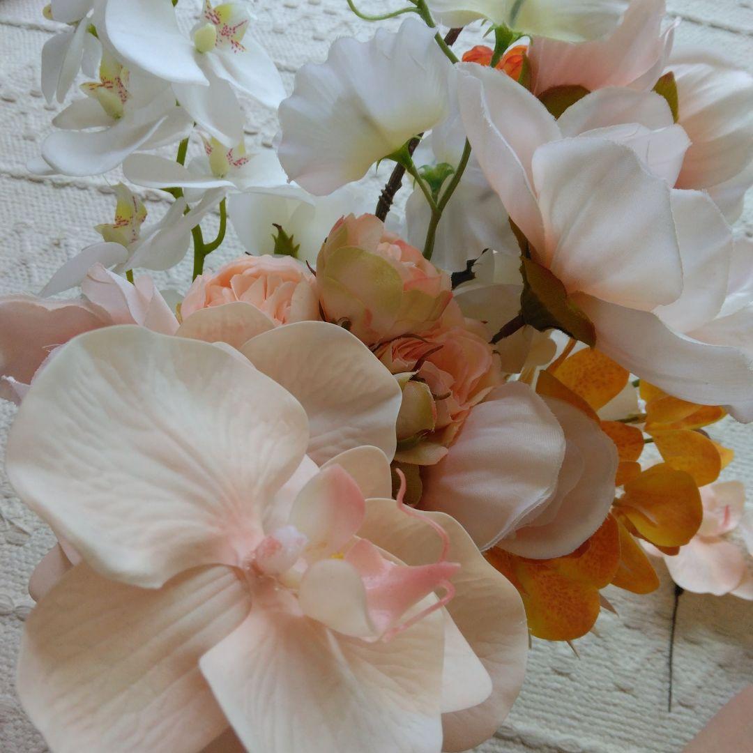 美品胡蝶蘭アンスリウムブーケブートニア　アーティフィシャルフラワー髪飾り　結婚式