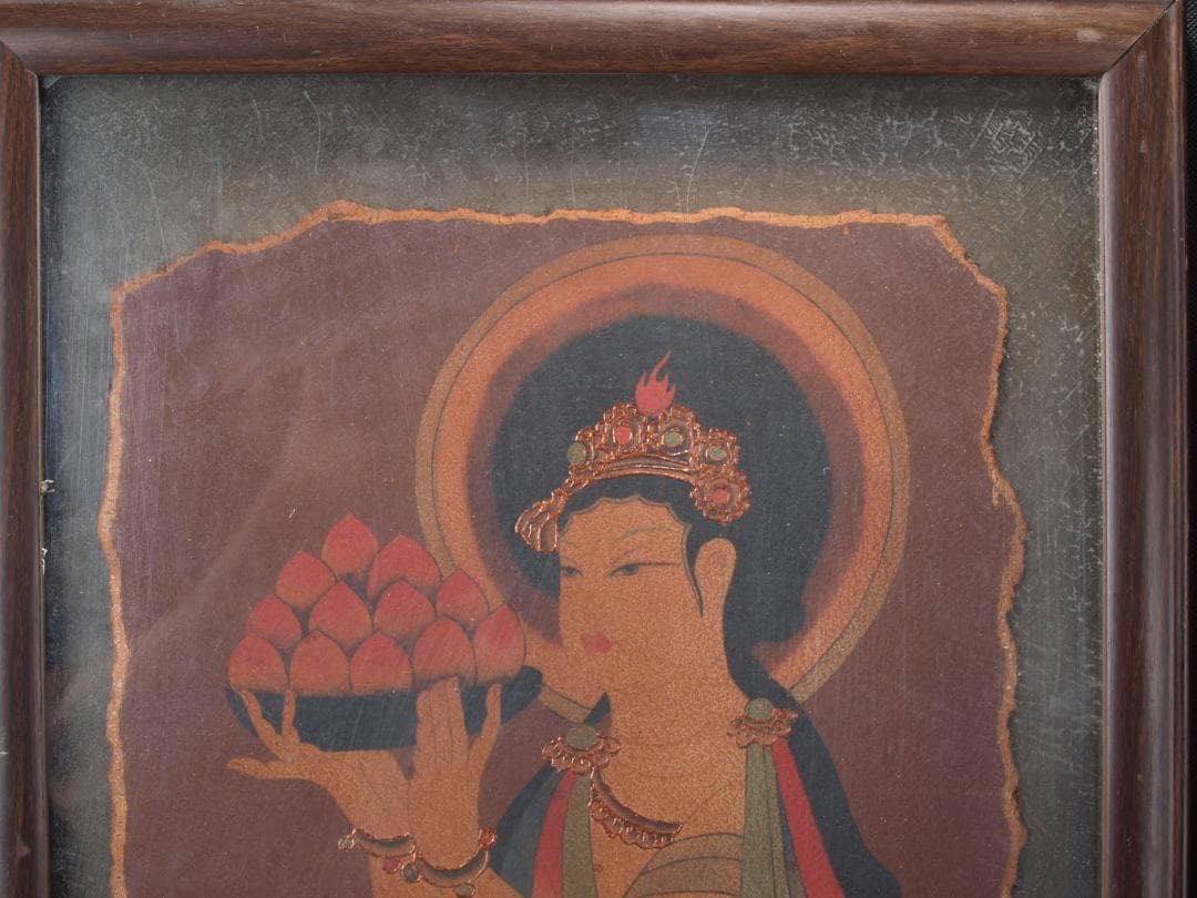 中国唐時代　敦煌莫高窟壁画 彩絵　人物像 発掘品 AK1724A10-4