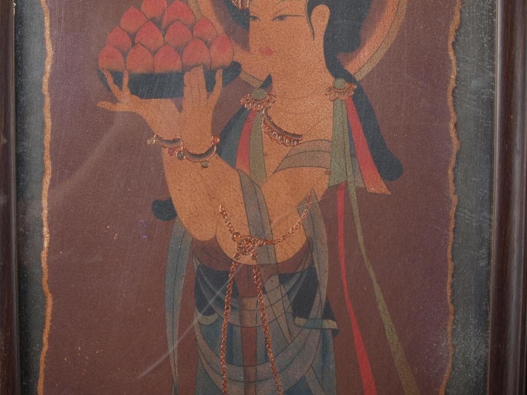 中国唐時代　敦煌莫高窟壁画 彩絵　人物像 発掘品 AK1724A10-4