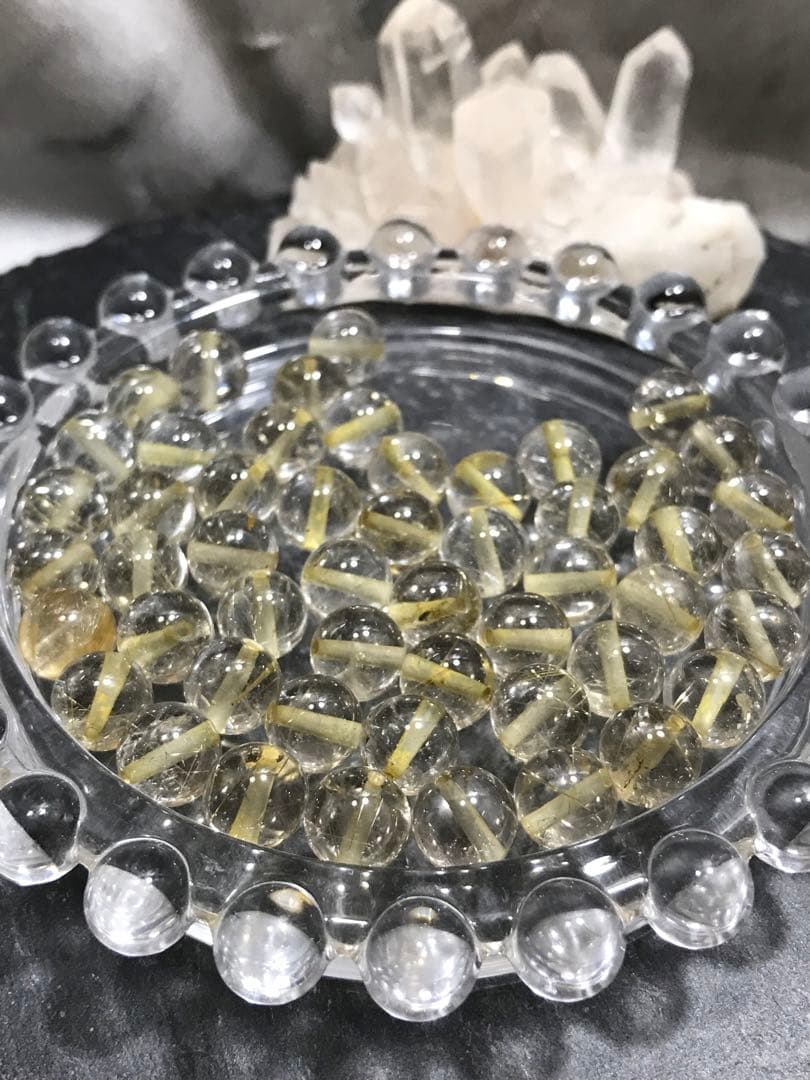 《SHOP》8mm玉【ルチルクォーツ/金針水晶】1mm穴パーツ50個