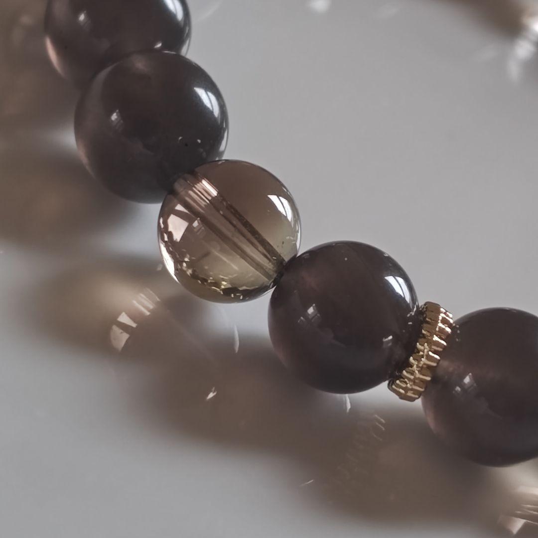 専用♡新作♡珈琲カラー　秋色ブレス ゴールドルチル、ウイスキークオーツ極上カット