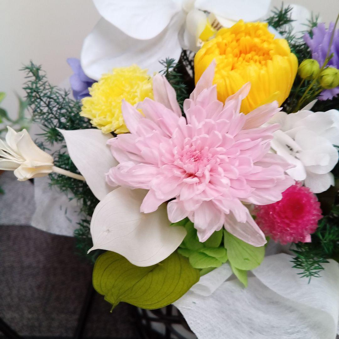 プリザーブドフラワー仏花　かご花アレンジ　お供え花　お彼岸　命日　一周忌