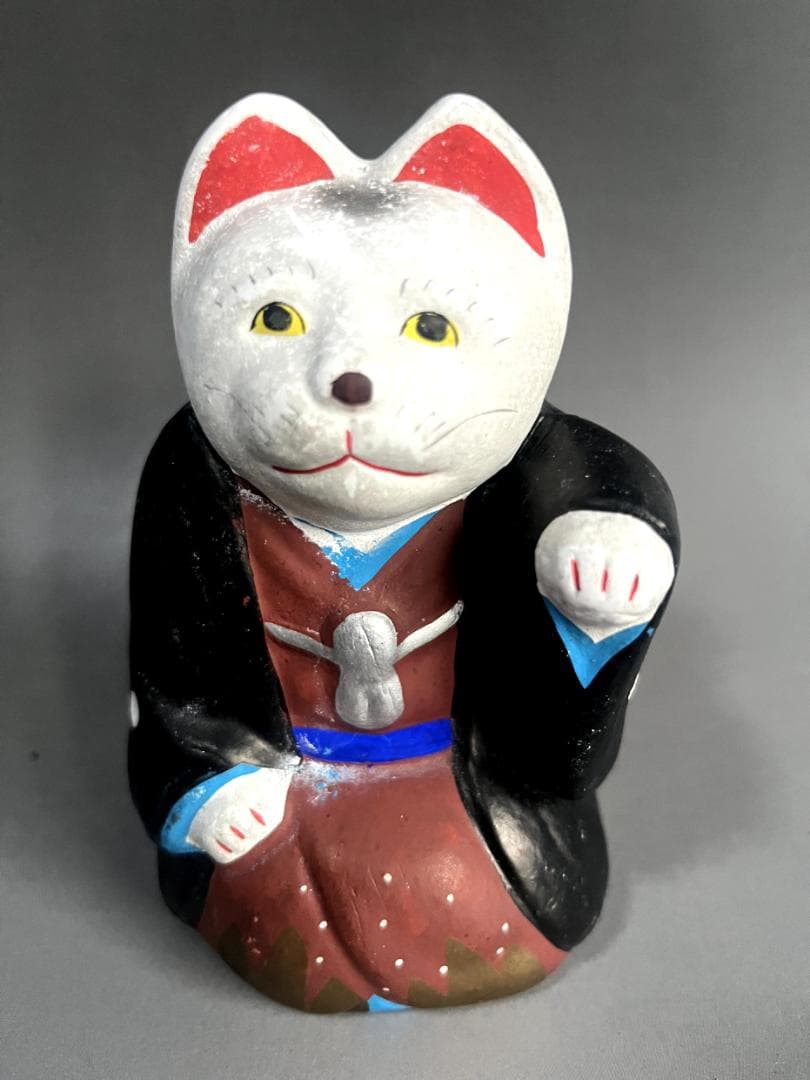 土人形■清水人形 中川正美 猫の伏見人形 左手上げ 古民具 招き猫 郷土玩具■
