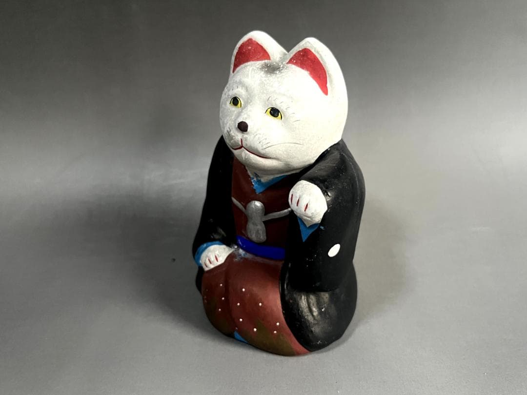 土人形■清水人形 中川正美 猫の伏見人形 左手上げ 古民具 招き猫 郷土玩具■