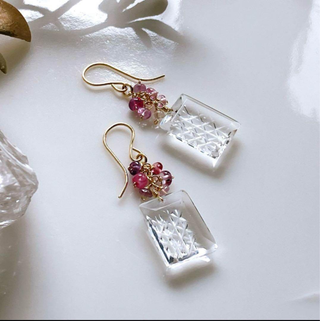 Kaya◆大粒ひねりコンケーブカット✧ハニークォーツピアス✧14kgf