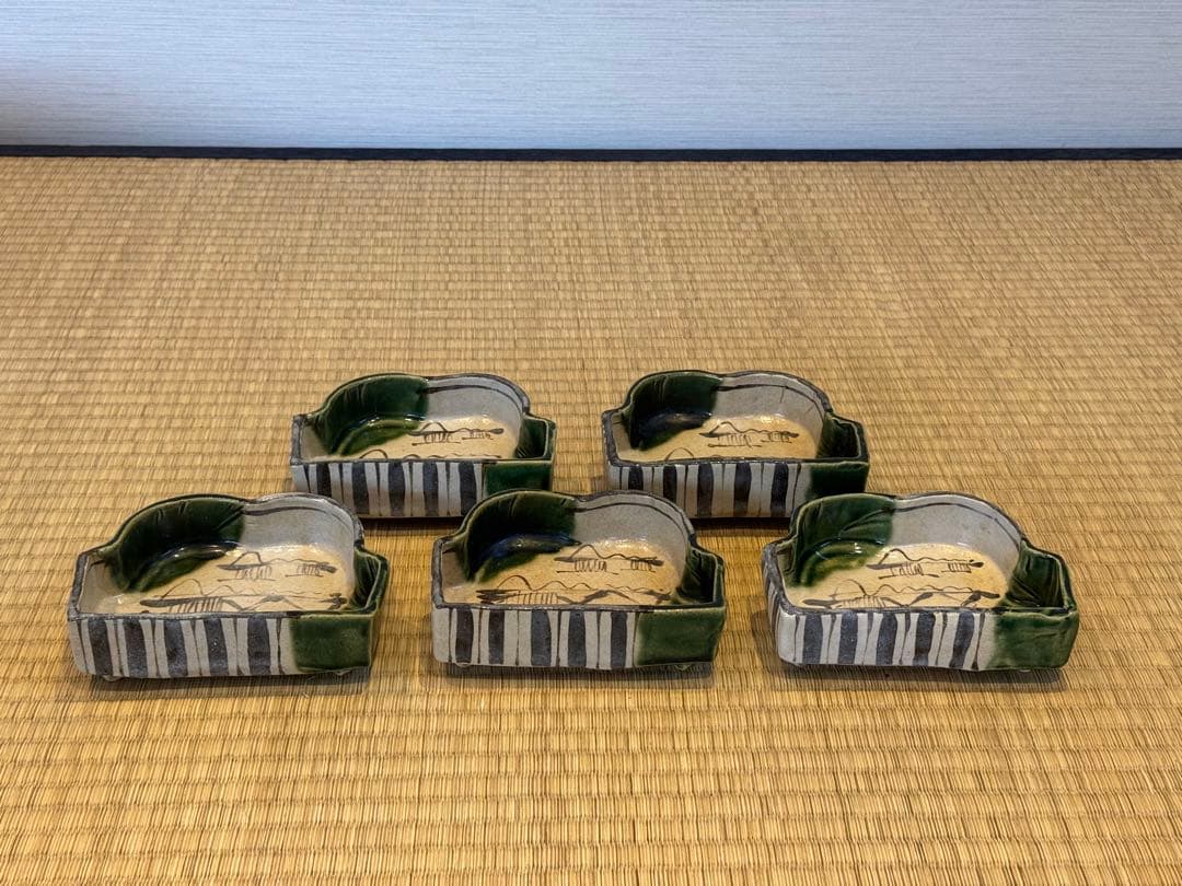 織部 山形 向付 ５客揃 共箱 幸兵衛窯 加藤卓男