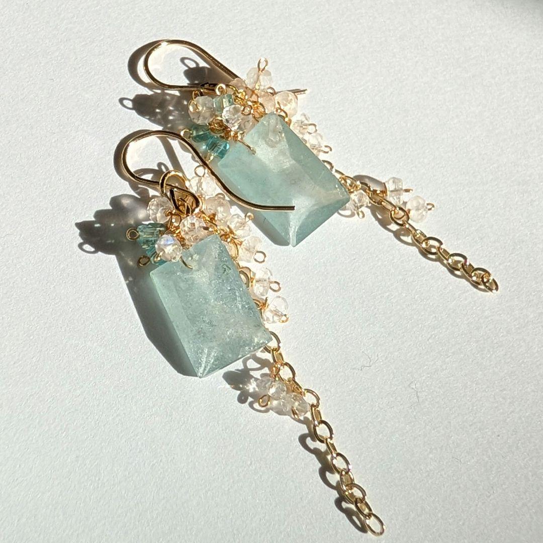 シンデレラアクアマリン 2wayピアス