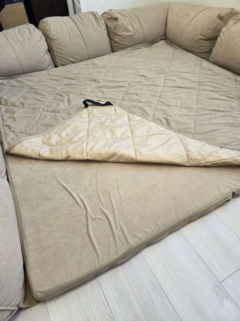 日本製 コーナーソファ 小 ベージュ・ブラウン　ラグソファ