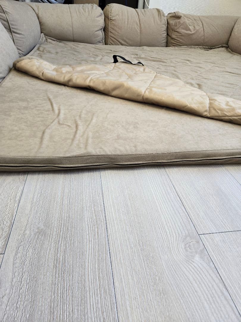 日本製 コーナーソファ 小 ベージュ・ブラウン　ラグソファ