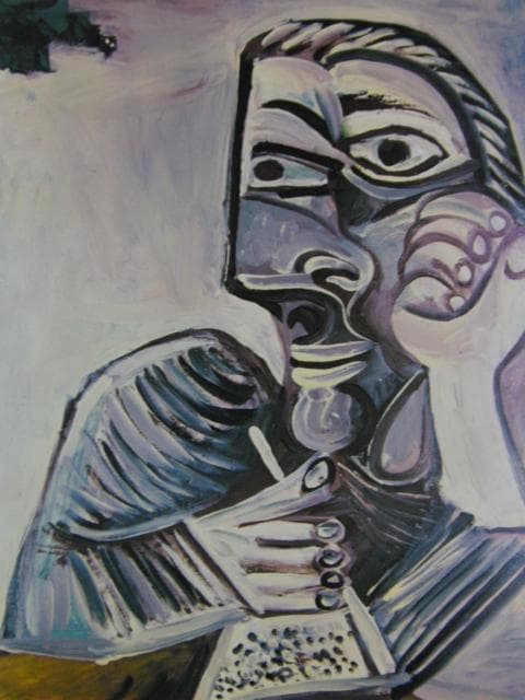 ピカソ(PICASSO)【筆を休めてもの想いにふける男】、高級画集画