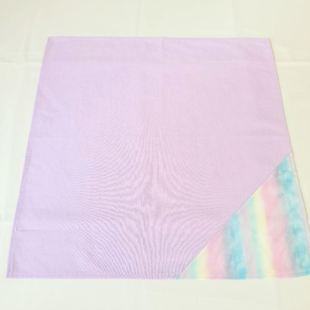 入学準備　給食セット　ラベンダー×虹色　薄紫巾着ハートレース付き　ランチマット