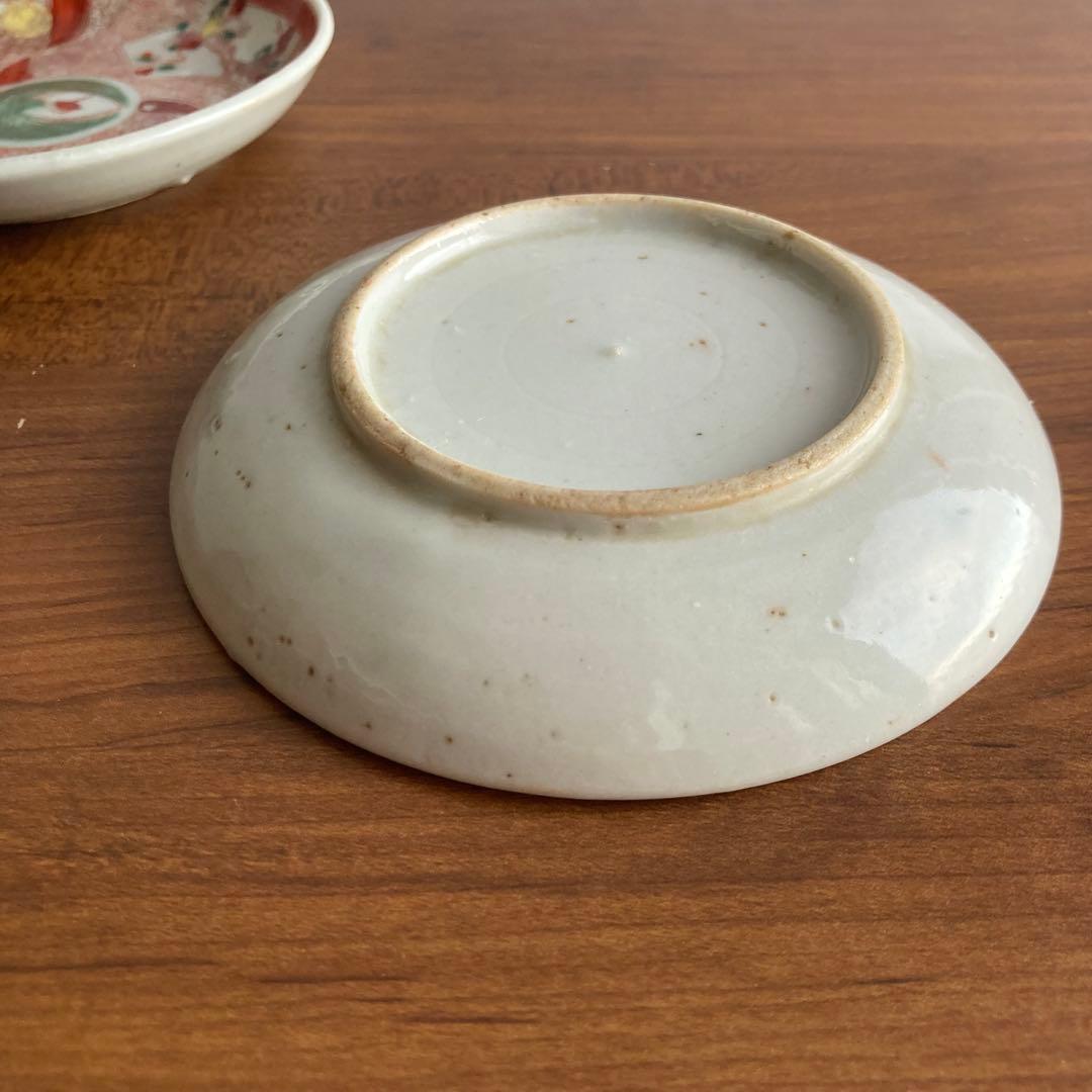 赤絵鶴色絵印判皿　銘々皿　イゲ皿、吾山窯や第一陶器、梅山窯や統制陶器、青郊窯好き