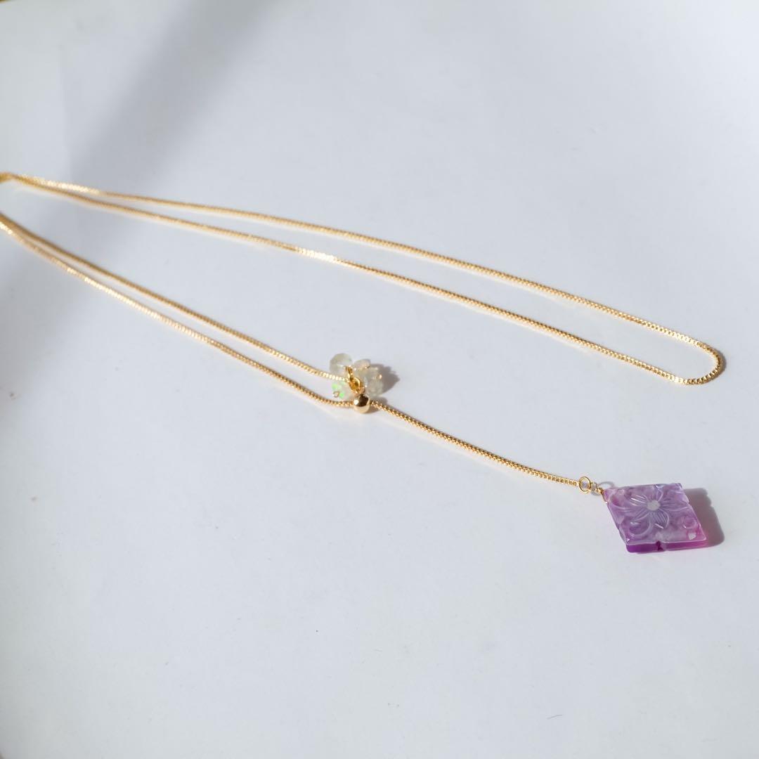 14kgfパープルオニキスカービングロングネックレス