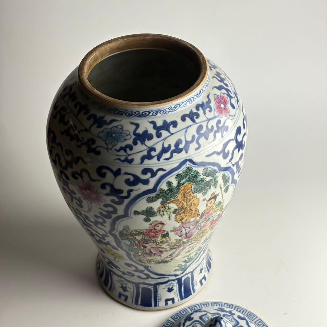 中国 染付 色絵 花瓶 壺 粉彩