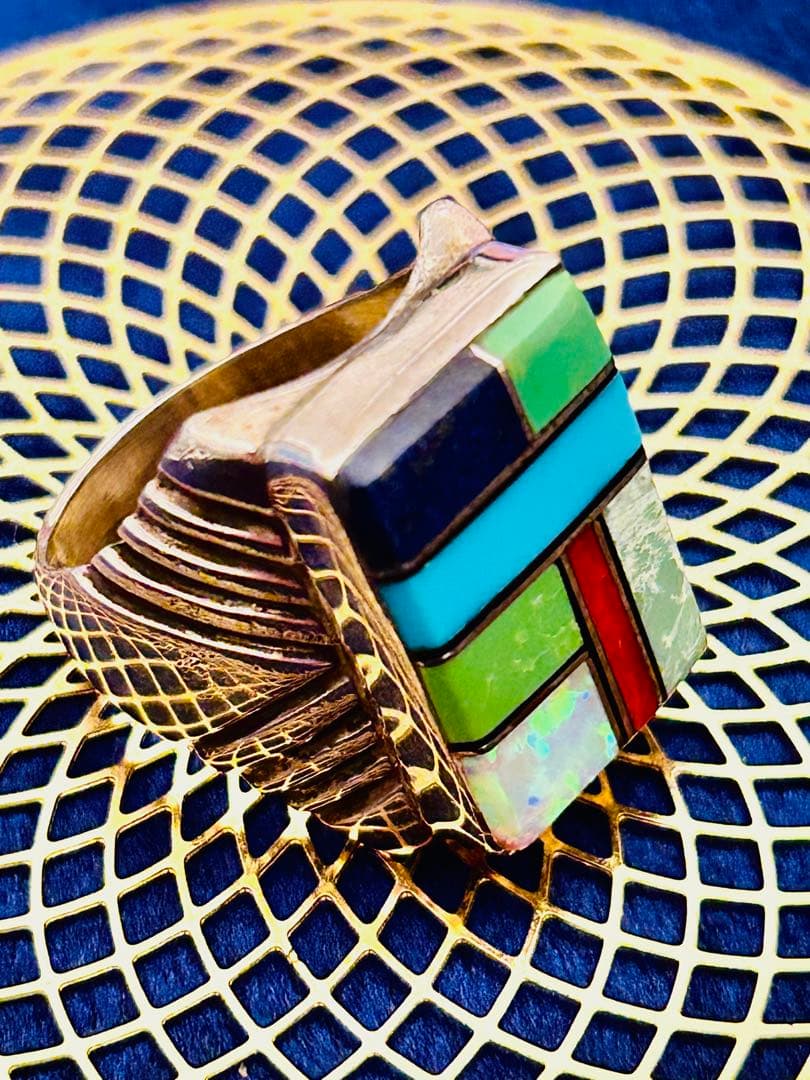 ★インディアンジュエリー　ズニインレイ技法 シルバーリング