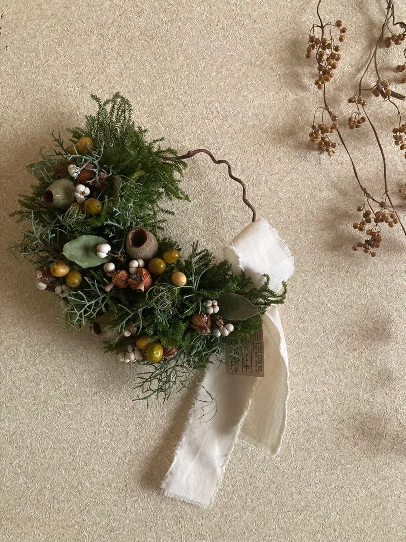 おまとめ★wreath #370 森の香り グリーンと木の実のハーフリース