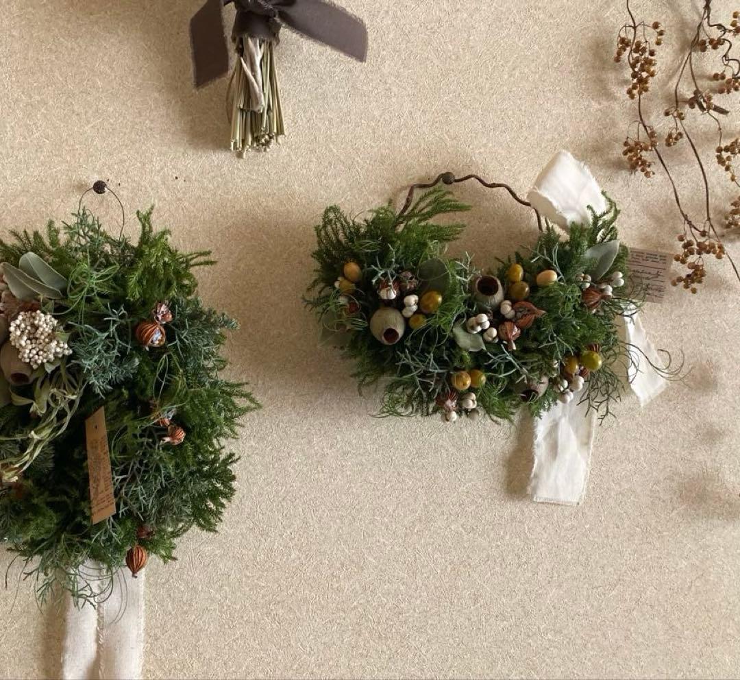 おまとめ★wreath #370 森の香り グリーンと木の実のハーフリース