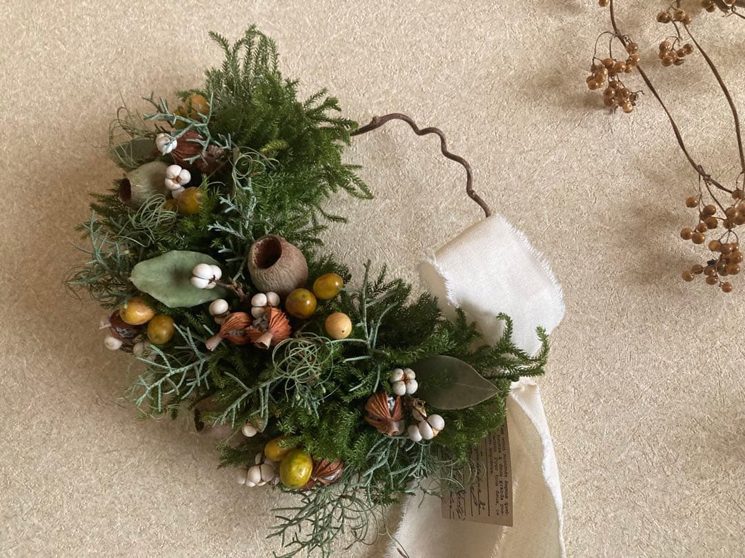 おまとめ★wreath #370 森の香り グリーンと木の実のハーフリース