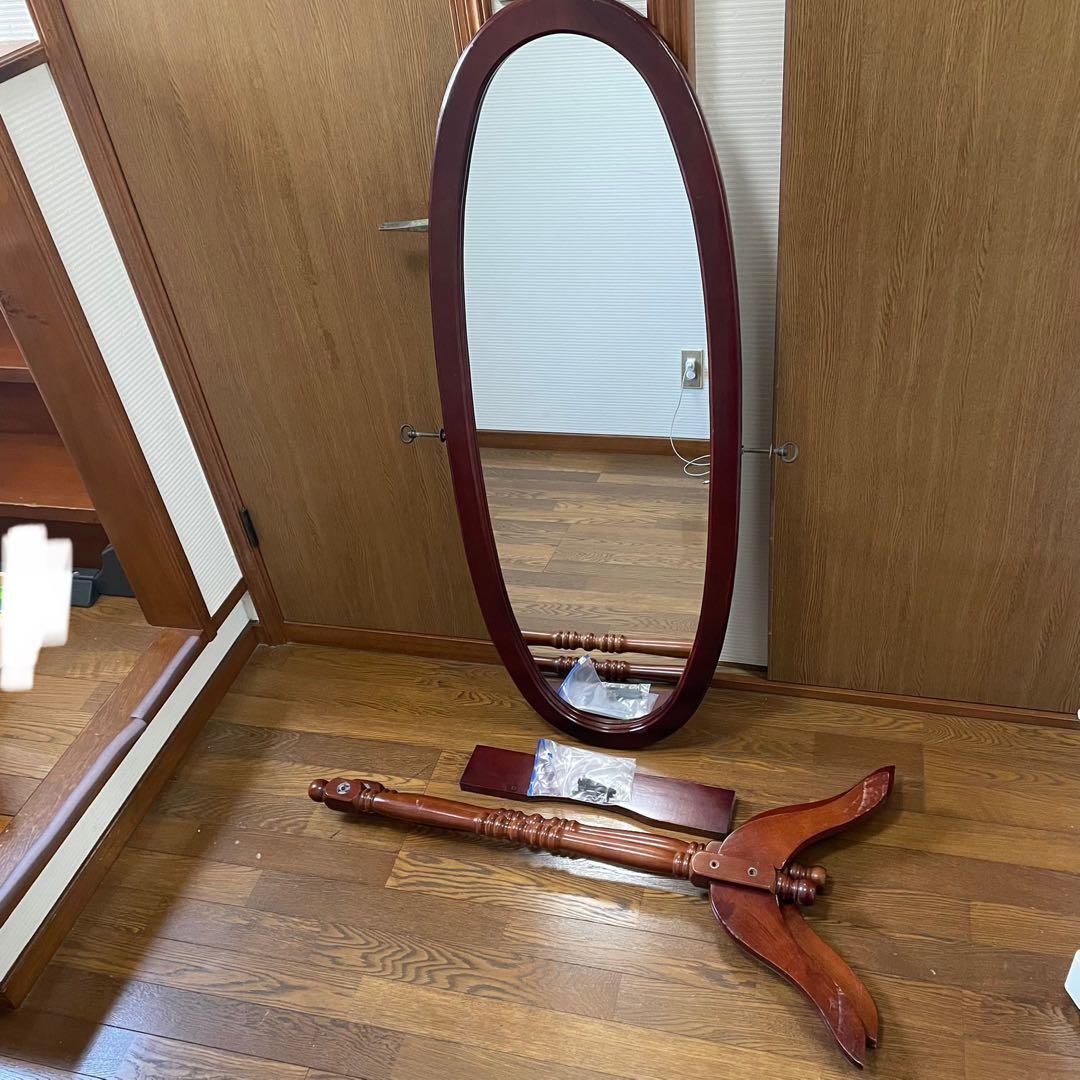 アンティーク調 オーバル型 ヴィンテージ レトロ スタンドミラー 木製 姿鏡