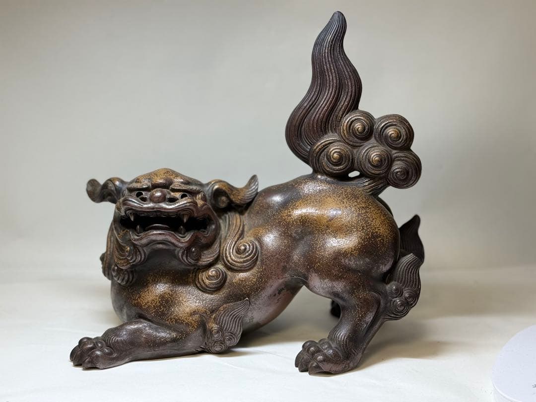 N1 備前焼 陶芸家 小西陶古 「唐獅子」置物 美術品