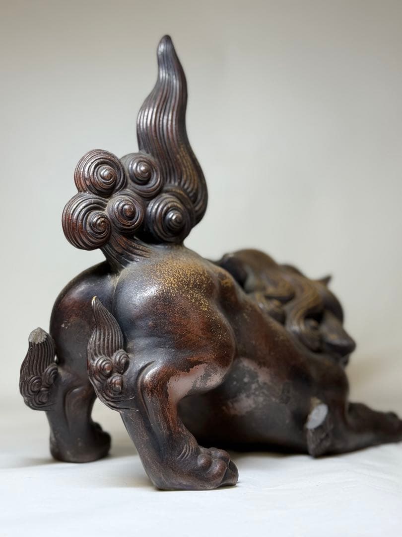 N1 備前焼 陶芸家 小西陶古 「唐獅子」置物 美術品