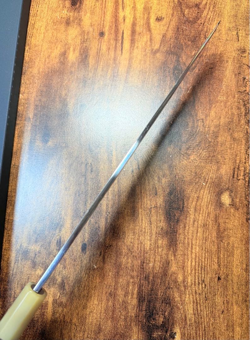 富樫作　森本光一作　刺身　柳刃　白ニ鋼 水本焼　尺　鏡面　紫檀水牛八角柄