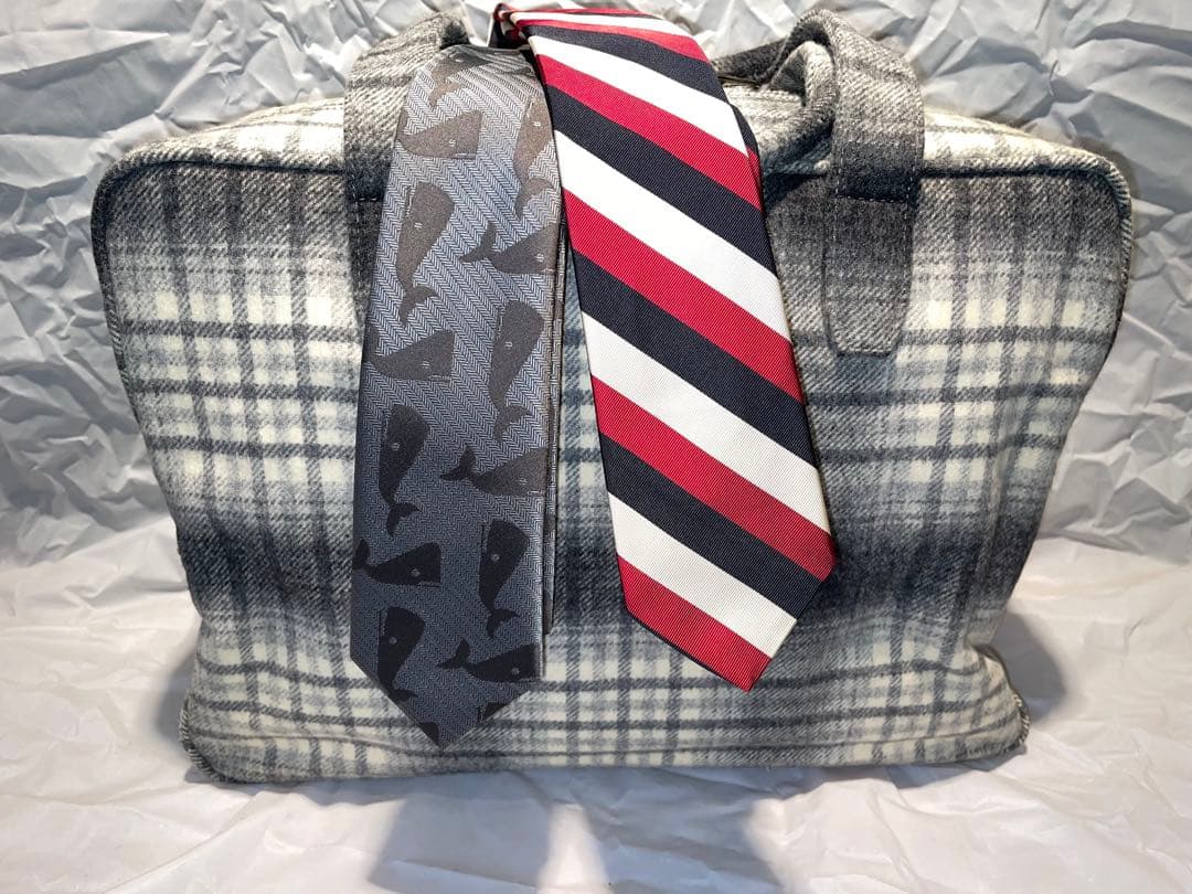 チェック柄ボストンバッグ ネクタイ付き