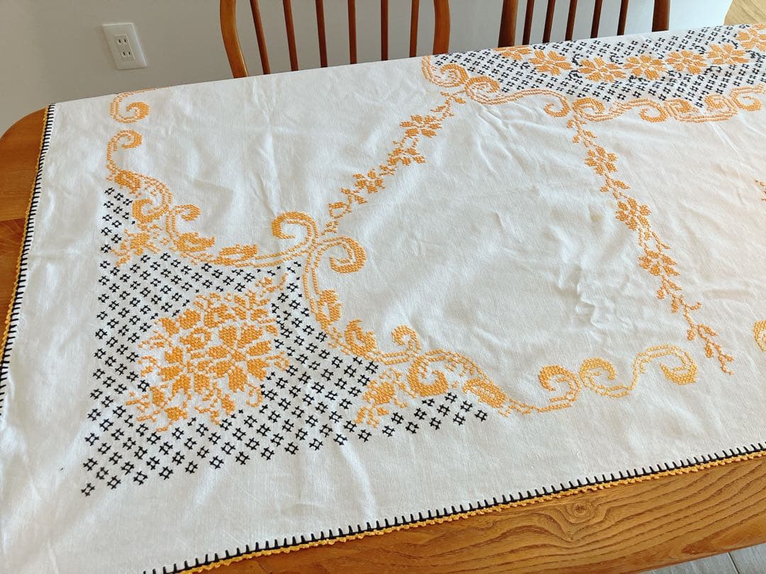 ドイツ製 アンティーク 手縫い テーブルクロス ハンドメイド アーコール