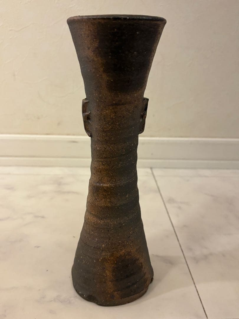 翁軒窯造　灰釉　常滑耳付　一輪花入　蓬莱堂