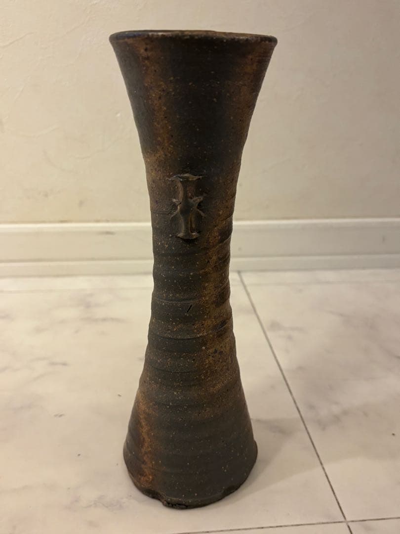 翁軒窯造　灰釉　常滑耳付　一輪花入　蓬莱堂