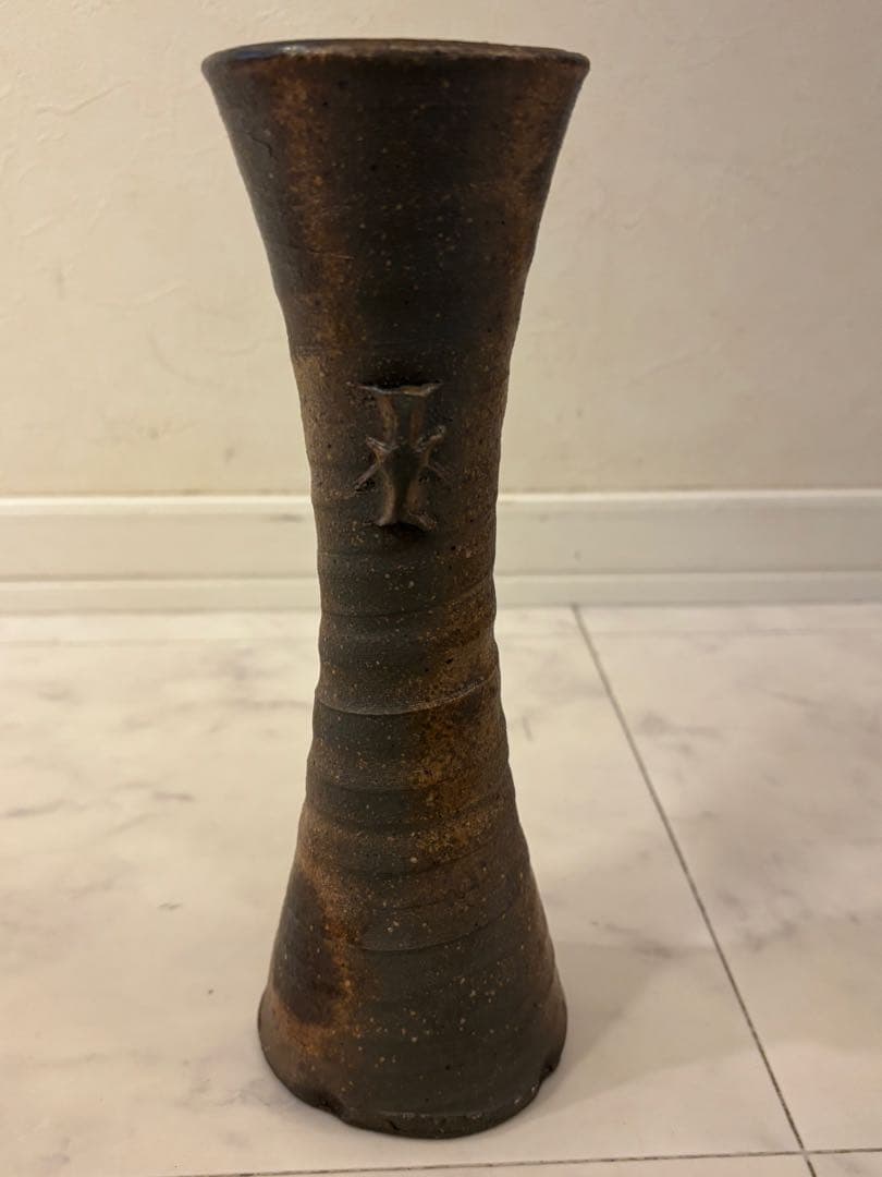 翁軒窯造　灰釉　常滑耳付　一輪花入　蓬莱堂