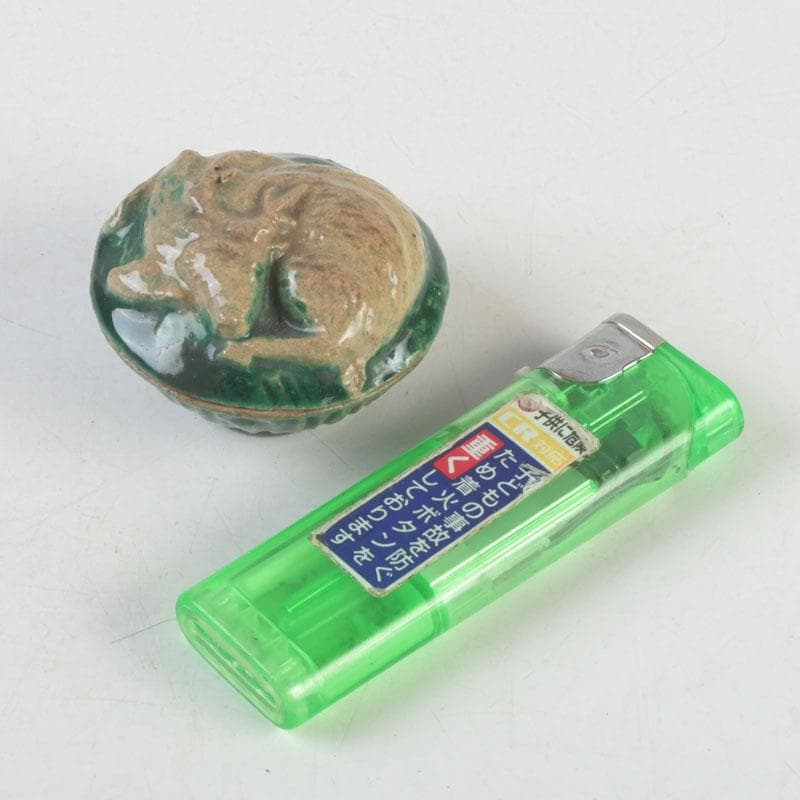 茶道具　萬古焼　色絵　鹿　香合　時代箱　C　9989