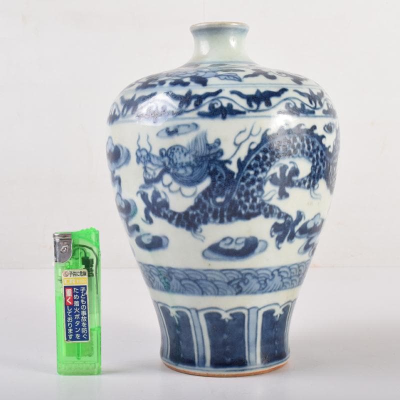 中国　青花　花卉雲龍鳳凰文　梅瓶　V　6953
