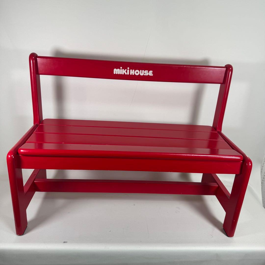 ミキハウス　miki house ベンチ　椅子　赤　レッド　レトロ　木製