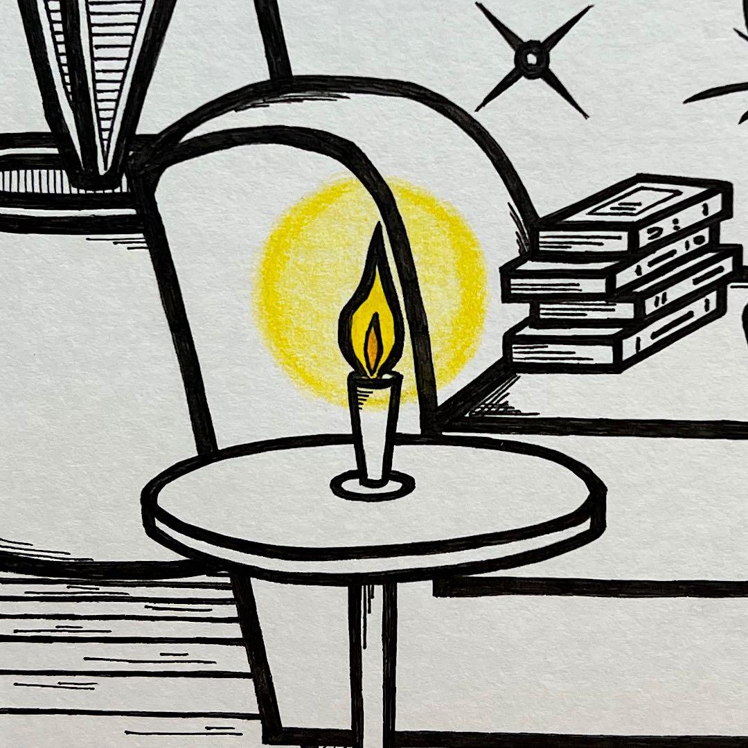 動物画 原画 絵 手描き 癒し 猫 くまさん 一点物 額縁付き『溶ける夜』