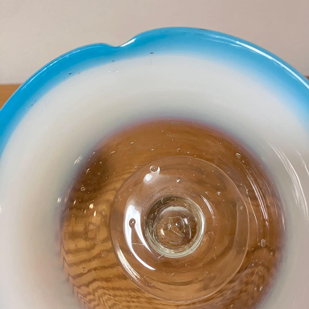 大正ガラス 和ガラス 骨董 レトロ 氷コップ デザートグラス 乳白色 ブルー